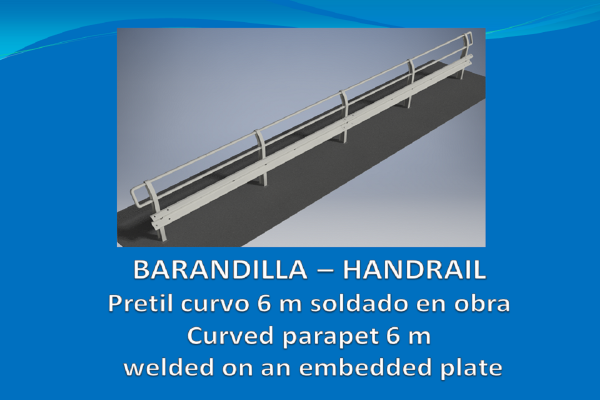 Handrail curved parapet 6 m welded on an embedded plate
